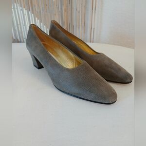 Pancalidi Italian Suede Leather Gray Block Heel Pumps Shoes Size 6.5
